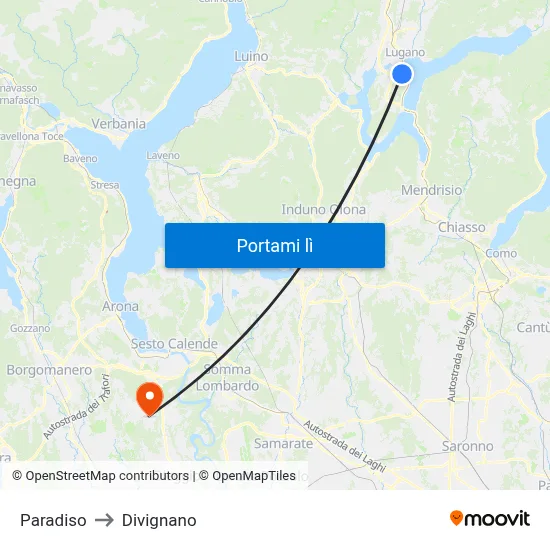 Paradiso to Divignano map