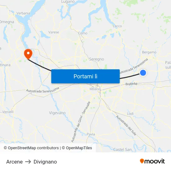 Arcene to Divignano map