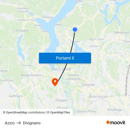 Azzio to Divignano map