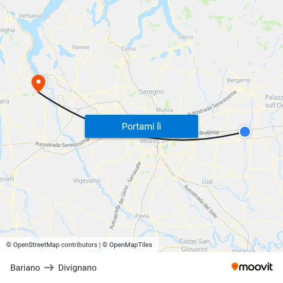 Bariano to Divignano map
