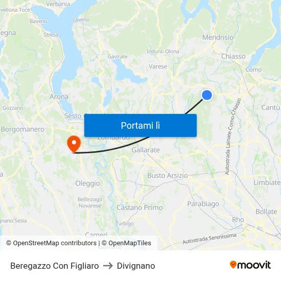 Beregazzo Con Figliaro to Divignano map