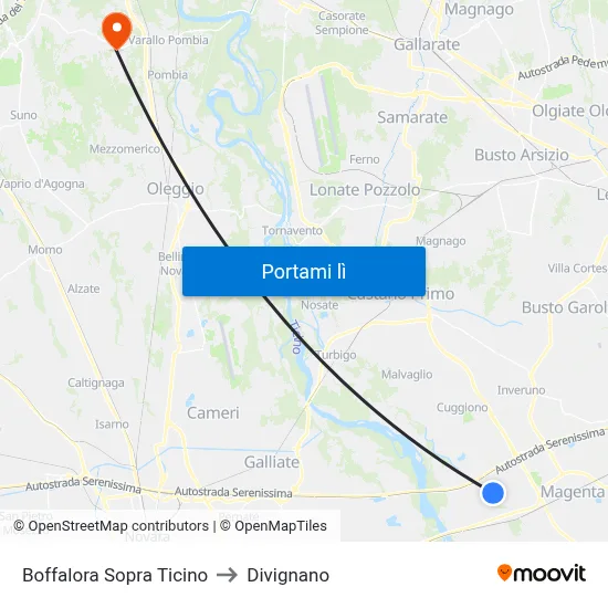 Boffalora Sopra Ticino to Divignano map
