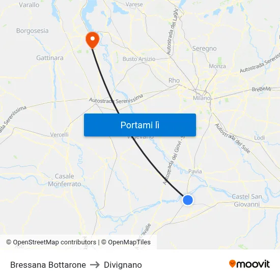 Bressana Bottarone to Divignano map