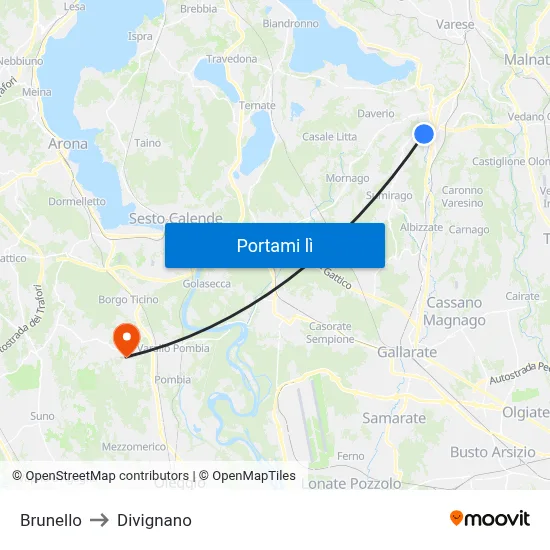 Brunello to Divignano map