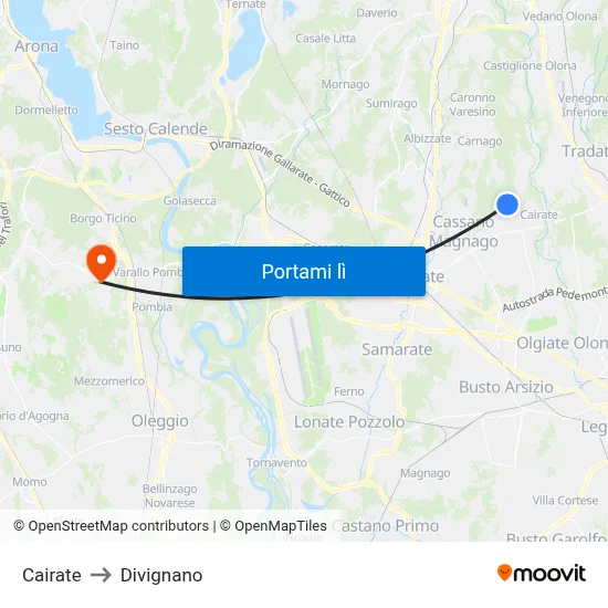 Cairate to Divignano map