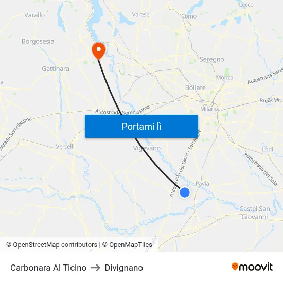 Carbonara Al Ticino to Divignano map