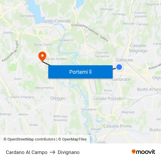 Cardano Al Campo to Divignano map
