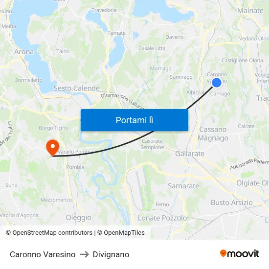 Caronno Varesino to Divignano map