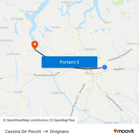 Cassina De' Pecchi to Divignano map