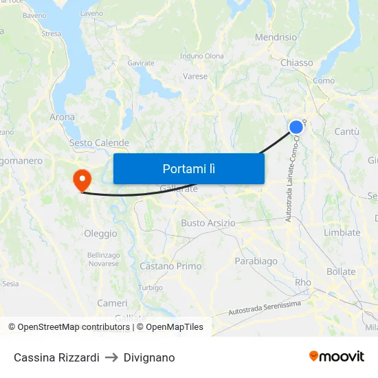 Cassina Rizzardi to Divignano map