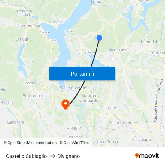 Castello Cabiaglio to Divignano map