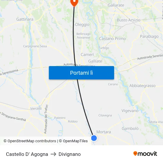 Castello D' Agogna to Divignano map