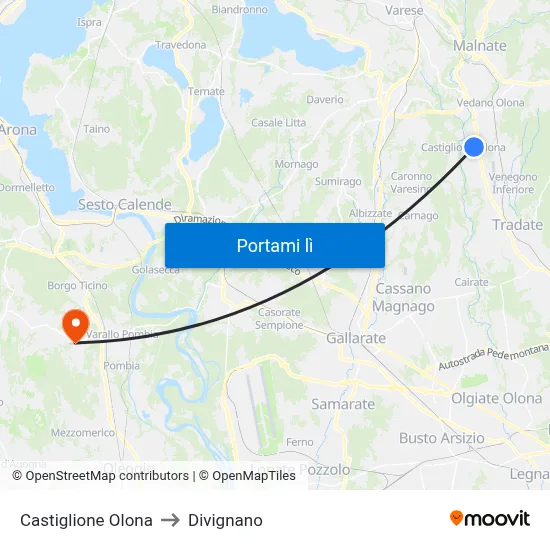 Castiglione Olona to Divignano map