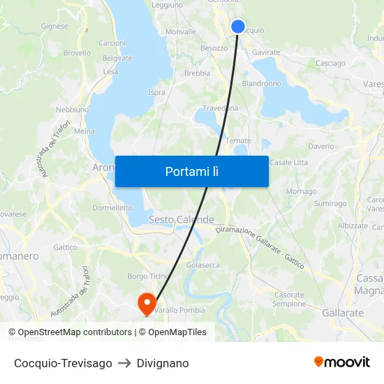 Cocquio-Trevisago to Divignano map