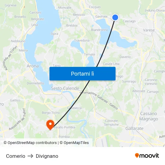 Comerio to Divignano map