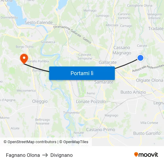 Fagnano Olona to Divignano map