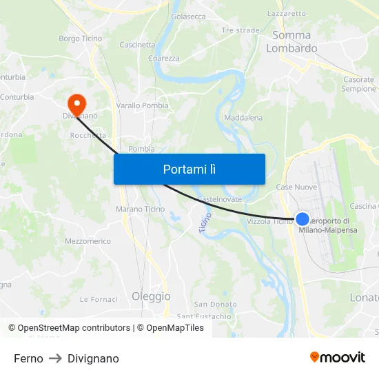 Ferno to Divignano map