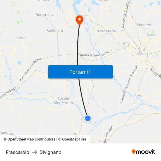 Frascarolo to Divignano map
