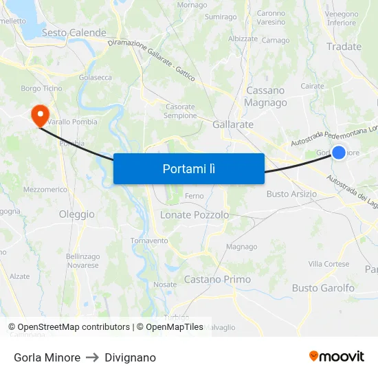 Gorla Minore to Divignano map
