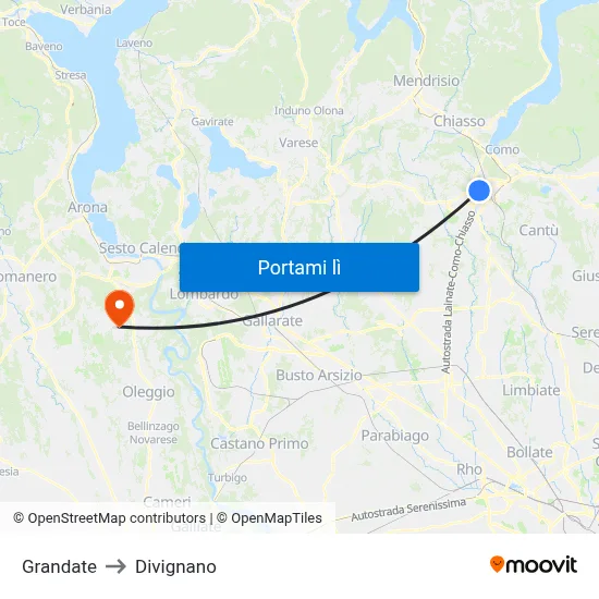 Grandate to Divignano map