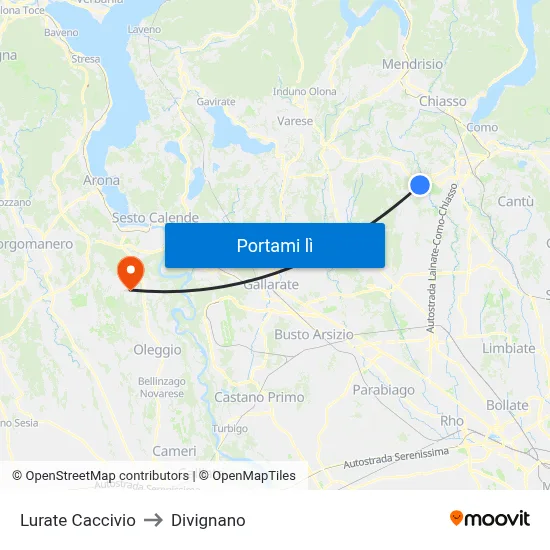 Lurate Caccivio to Divignano map