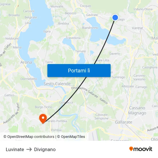 Luvinate to Divignano map