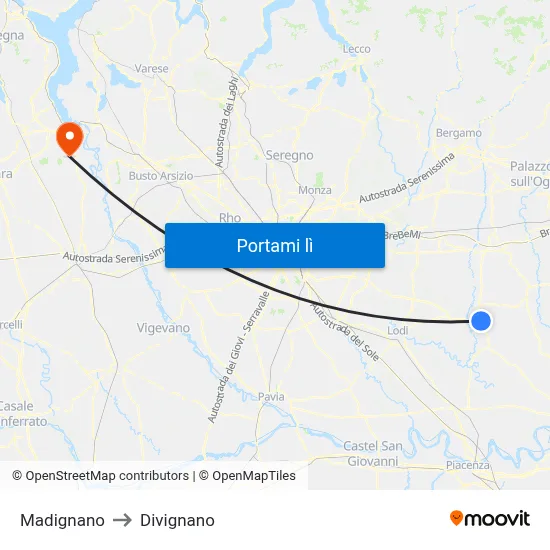 Madignano to Divignano map