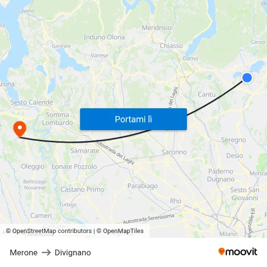 Merone to Divignano map