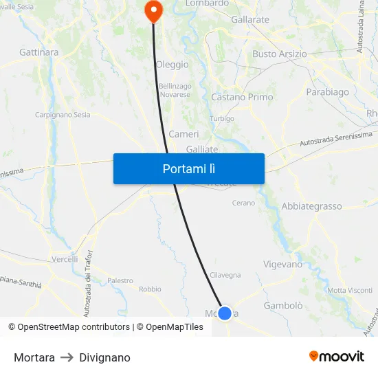 Mortara to Divignano map