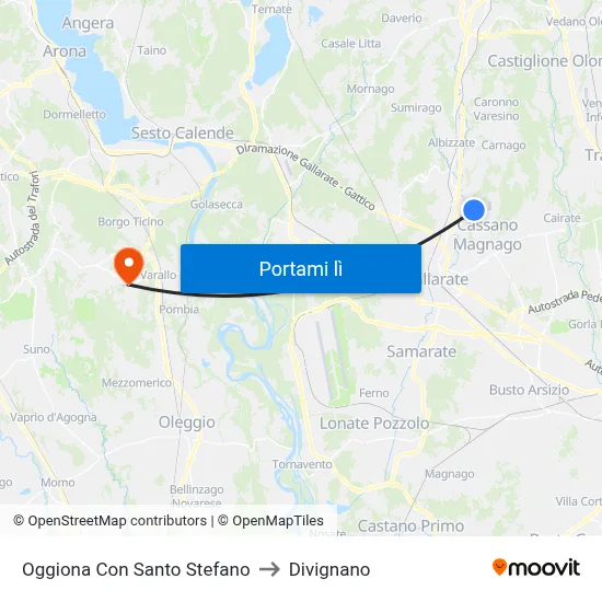 Oggiona Con Santo Stefano to Divignano map