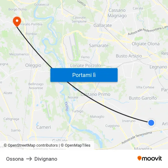 Ossona to Divignano map