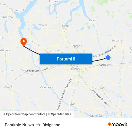 Pontirolo Nuovo to Divignano map