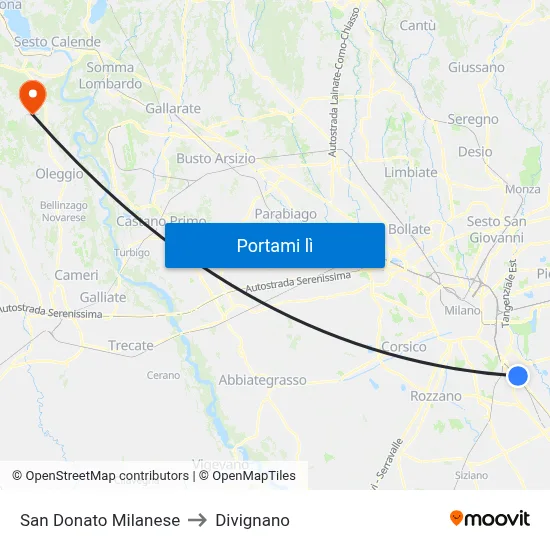San Donato Milanese to Divignano map