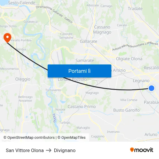 San Vittore Olona to Divignano map