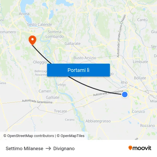 Settimo Milanese to Divignano map