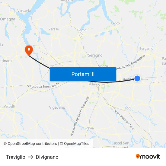 Treviglio to Divignano map
