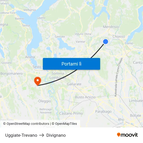Uggiate-Trevano to Divignano map