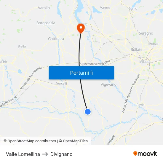 Valle Lomellina to Divignano map