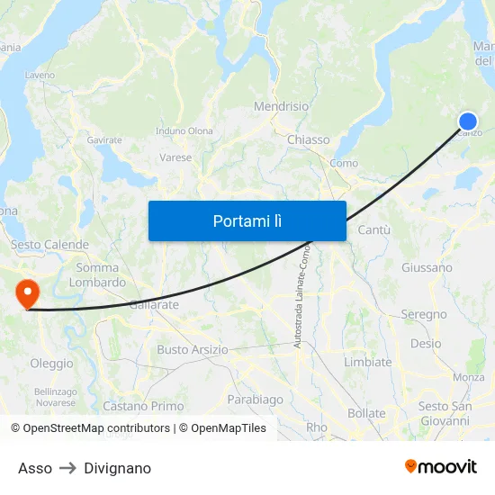 Asso to Divignano map