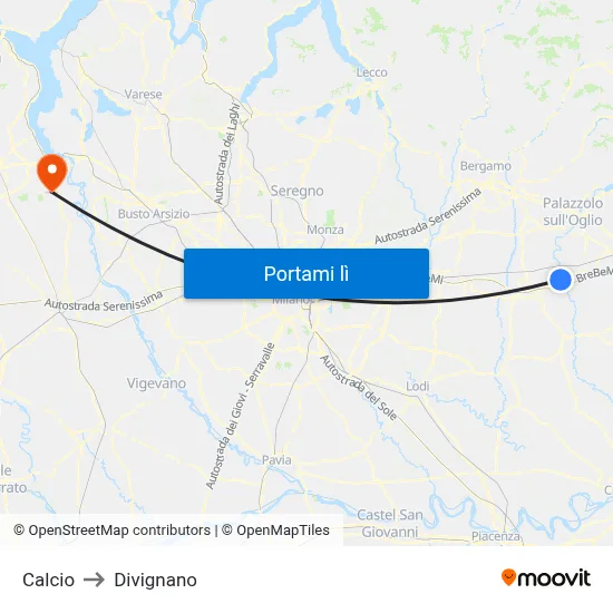 Calcio to Divignano map