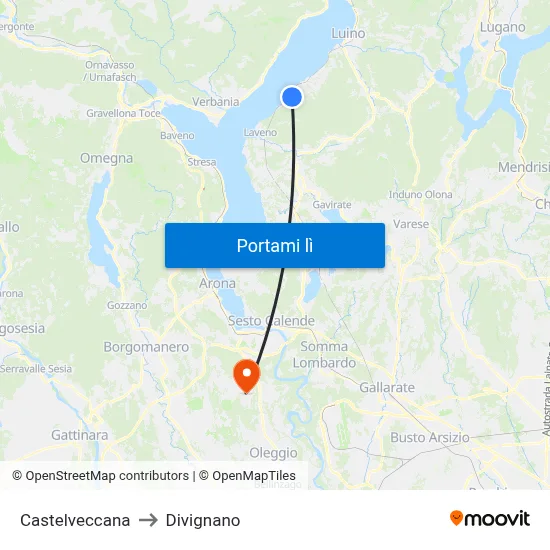 Castelveccana to Divignano map