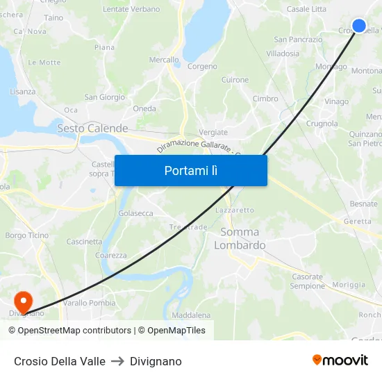 Crosio Della Valle to Divignano map