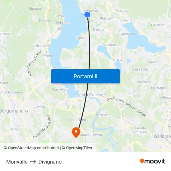 Monvalle to Divignano map