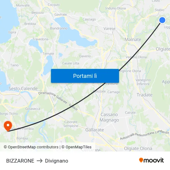 BIZZARONE to Divignano map