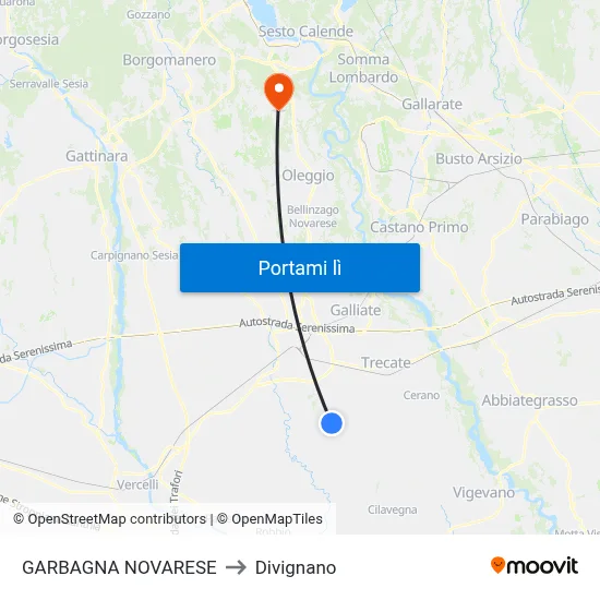 GARBAGNA NOVARESE to Divignano map