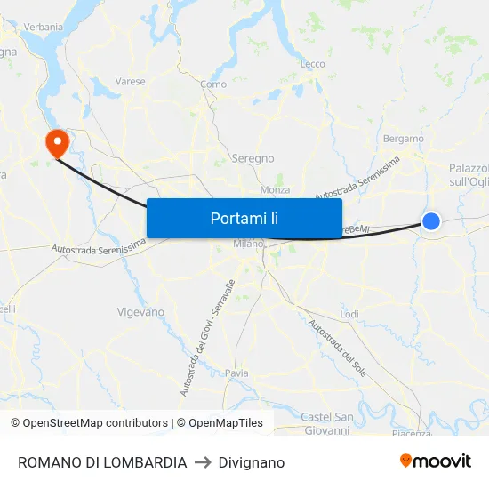 ROMANO DI LOMBARDIA to Divignano map