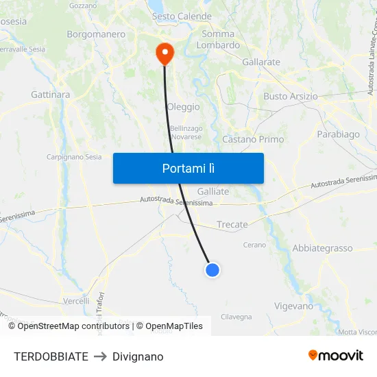 TERDOBBIATE to Divignano map