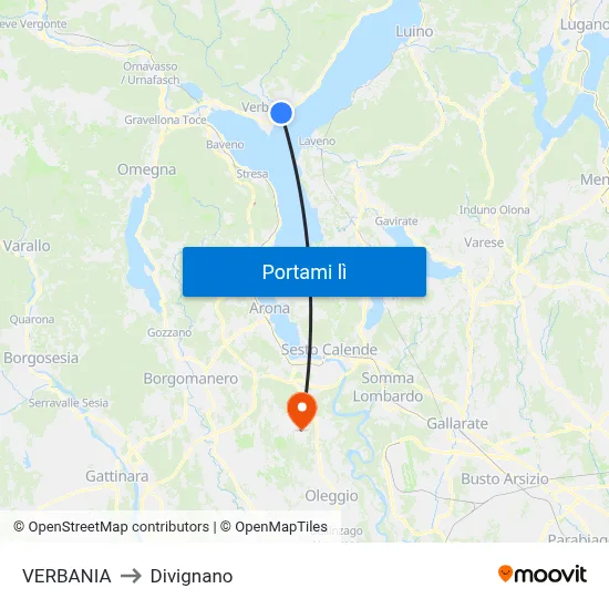 VERBANIA to Divignano map