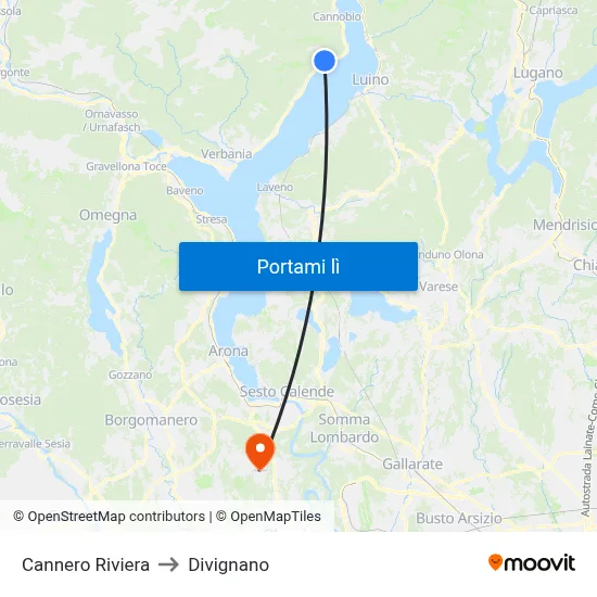 Cannero Riviera to Divignano map