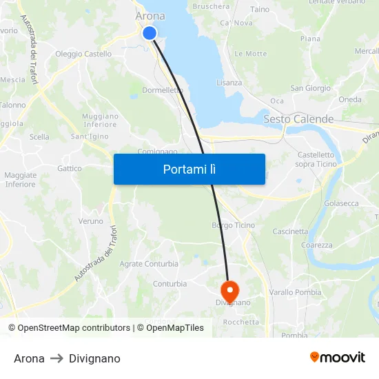 Arona to Divignano map
